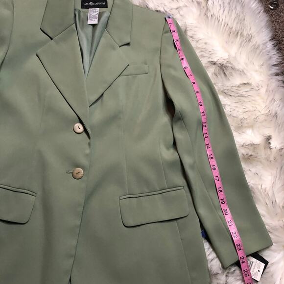 Vintage Deadstock 90s Sag Harbor NWT Pistachio Green Seasonless Twill Blazer - Picture 11 of 16